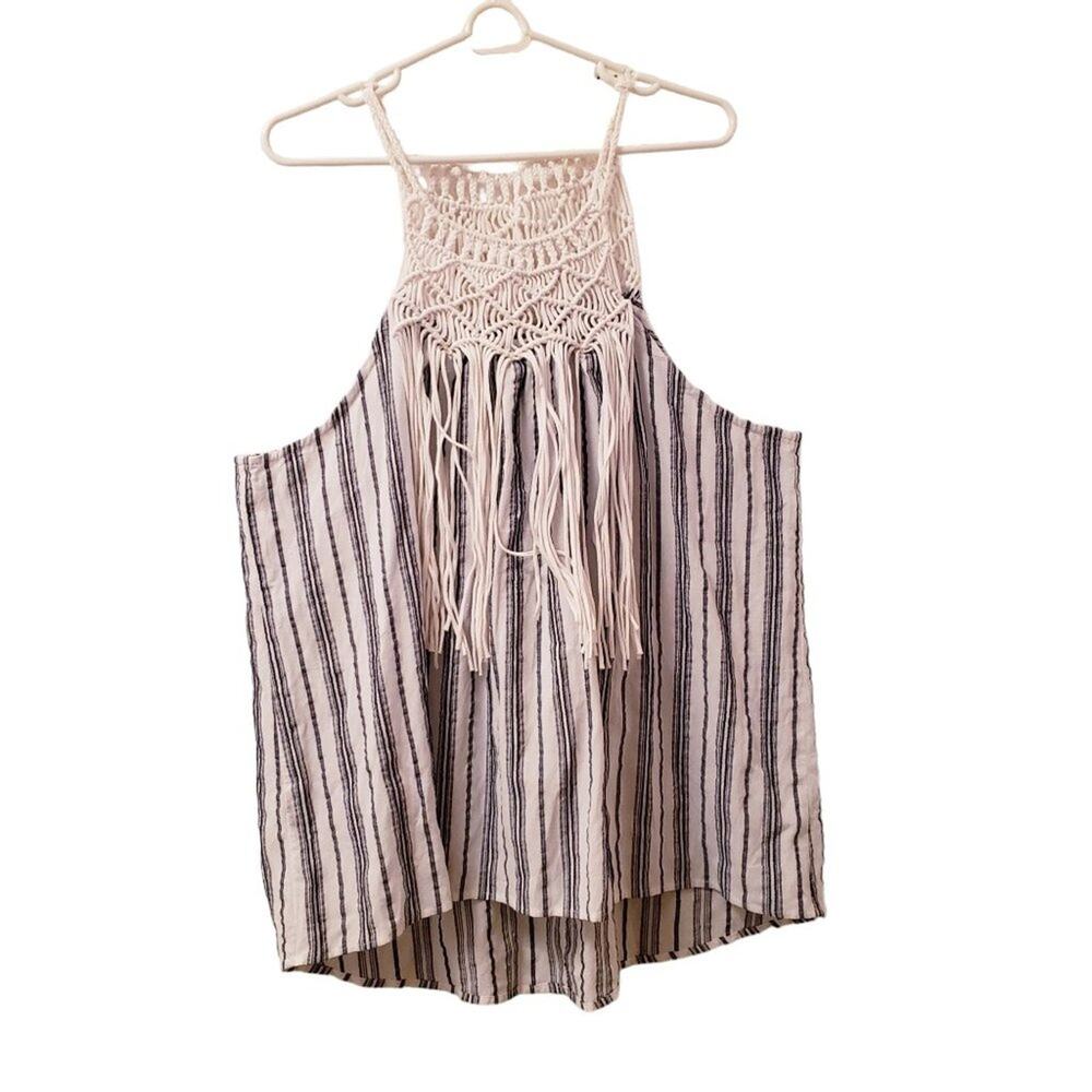 Knox Rose Macrame Top Size XXL White Blue Bohemian Stripes Festival